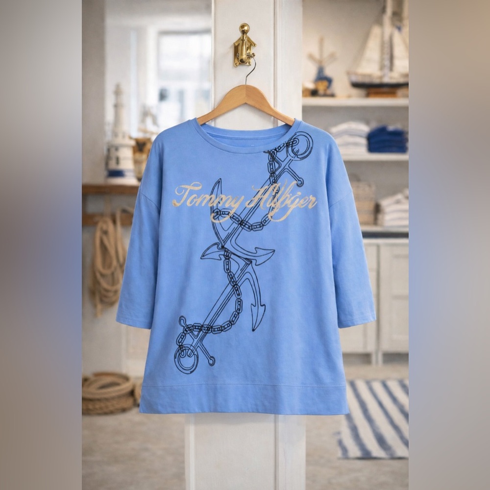 TOMMY HILFIGER ANCHOR PRINT BOATNECK TOP